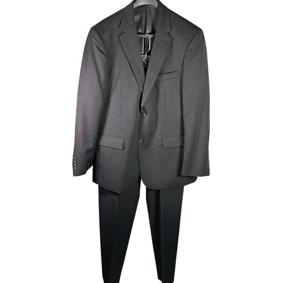 Pronto Uomo Platinum Black Wool Suit 42L Jacket 35W Pants Career Professional‎ - Picture 1 of 16